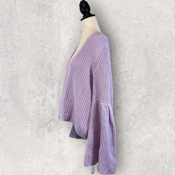 Free People Damsel Sweater Purple Bell Sleeve Cable Knit, Size M - Picture 4 of 14
